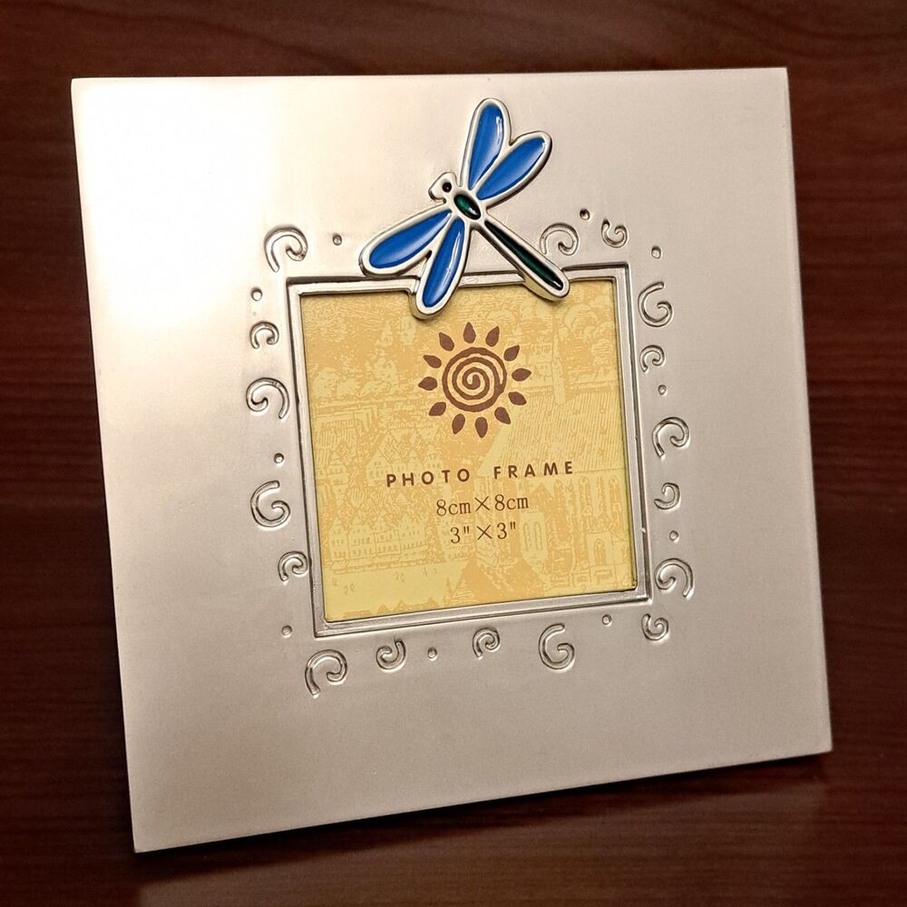 Arts Land Photo Frame Enamel 2000 Silver Tone Dragonfly Enamel 3 x 3 inch
